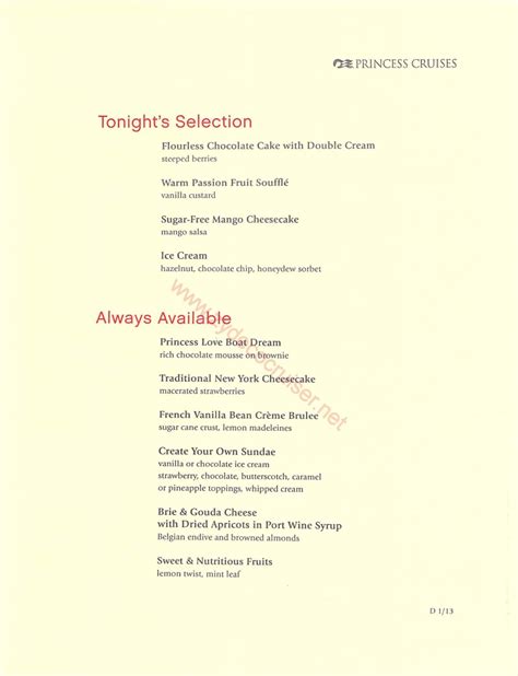 004 Emerald Princess Cruise Mdr Dinner Dinner 1 Dessert Menu 2