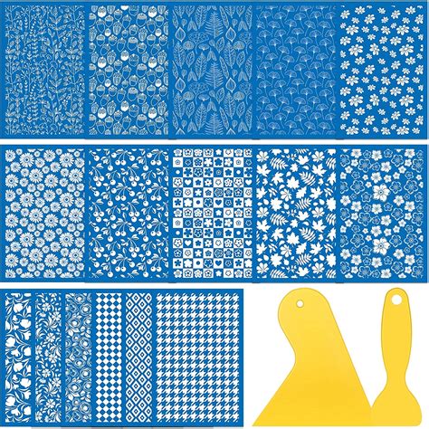 16 Pcs Silk Screen Stencils For Polymer Clay Tools Reusable Silk Screens Printing Kit Silkscreen