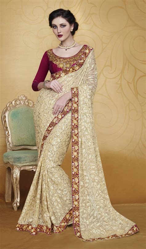 Party Wear Beige Color Saree