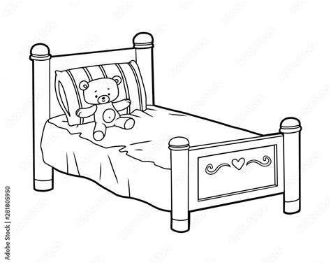 Coloring Book Kids Bed With A Pillow And Toy Bear Stock Vector Adobe