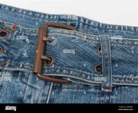 Jeans With Denim Belt And Buckle Stock Photo - Alamy