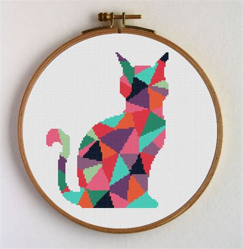 Cat Silhouette Cross Stitch Pattern Geometric Cat Silhouette Etsy Punto De Cruz Geométrico