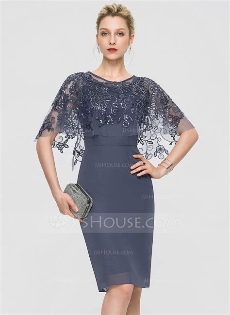 US 83 00 Sheath Column Scoop Neck Knee Length Chiffon Cocktail Dress