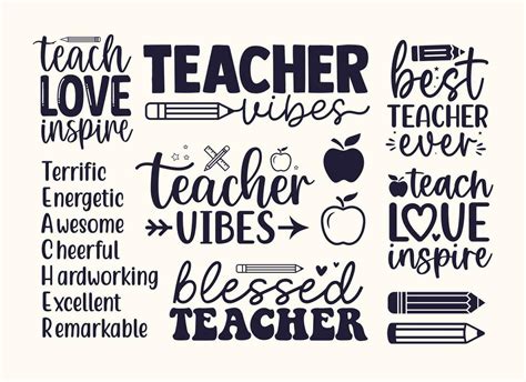 Teacher day quotes set lettering school sayings typography back to ...