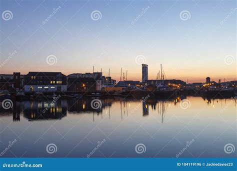 Swansea Marina at night stock photo. Image of calm, apartment - 104119196