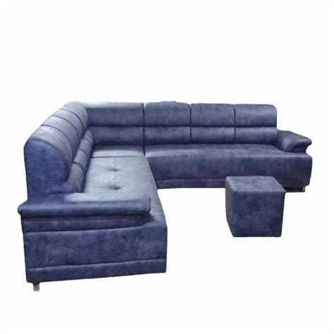 Leatherette Seater Wooden L Shape Corner Sofa Set With Puffy Stool