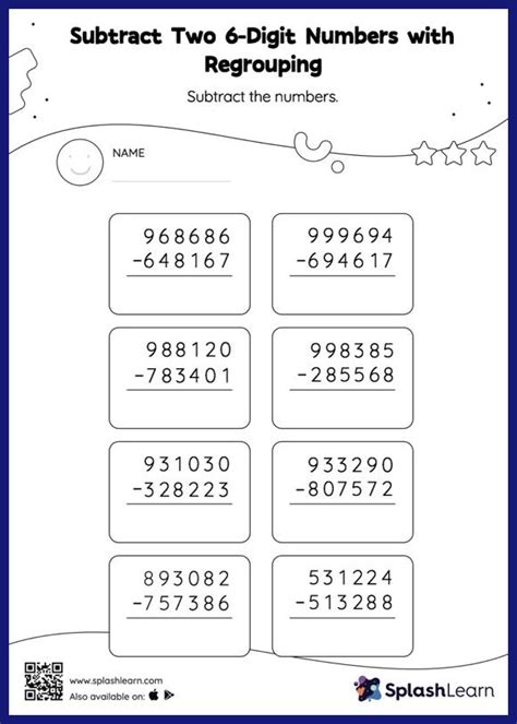 Free Printable 6 Digit Subtraction Worksheets Splashlearn