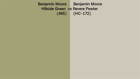 Benjamin Moore Hillside Green Vs Revere Pewter Side By Side Comparison