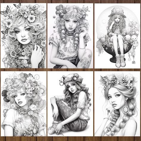 Decora Girl 24 Coloring Pages Instant Download Grayscale Etsy