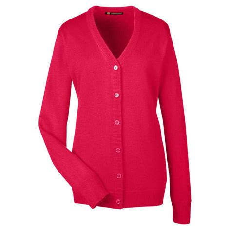 Harriton Women S Red Pilbloc V Neck Button Cardigan Sweater