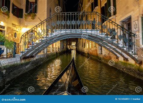 Venice Gondola Tour at Night Stock Image - Image of landmark, evening ...