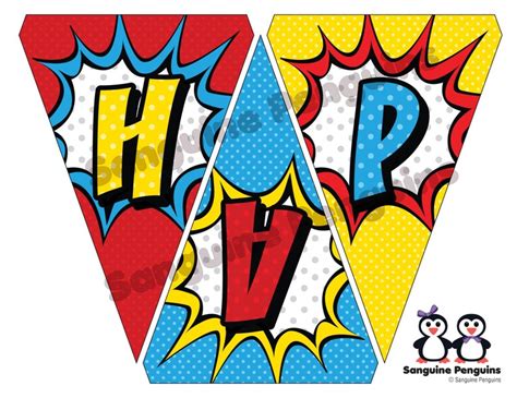 Superhero Themed Happy Birthday Printable Banner Etsy