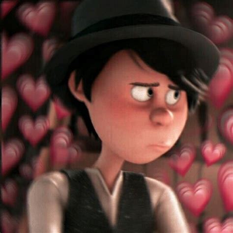 An Animated Image Of A Woman In A Black Hat And Dress With Hearts