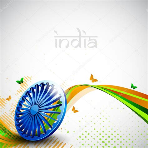indian flag color creative wave background   asoka wheel  stock