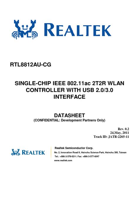 Rtl8812au Realtek Microelectronics Controller Hoja De Datos Ficha