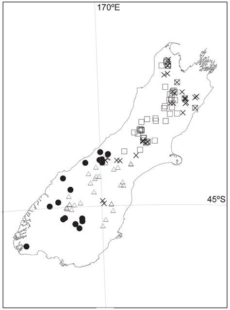 South Island New Zealand Showing Distributions Based On Herbarium