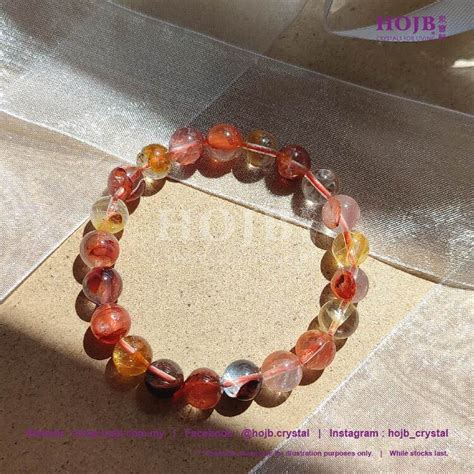 HOJB Natural Mixed Bdellium Crystal 5A Bead Bracelet 8 10mm 聚宝轩天然彩胶花水晶