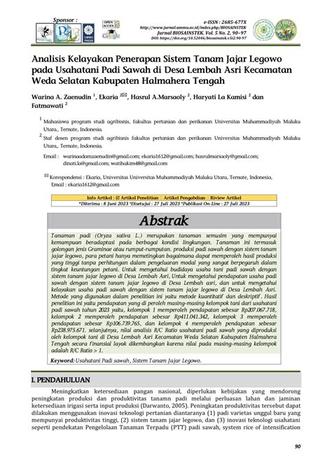 Pdf Analisis Kelayakan Penerapan Sistem Tanam Jajar Legowo Pada