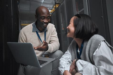 Premium Photo Laptop Server Room Or Technician People For Teamwork