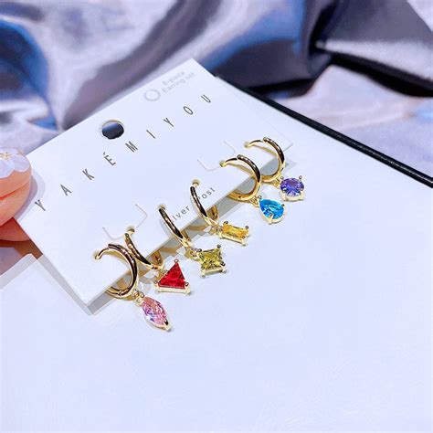 Yakemiyou Fashion Color Zircon Copper Geometric Earrings Set