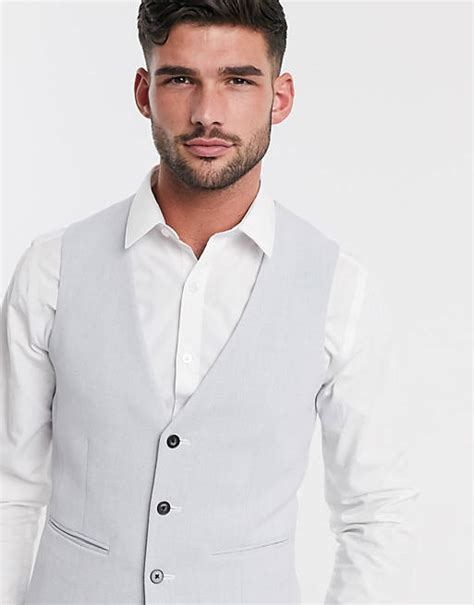 Asos Design Wedding Super Skinny Oxford Waistcoat In Ice Grey Asos