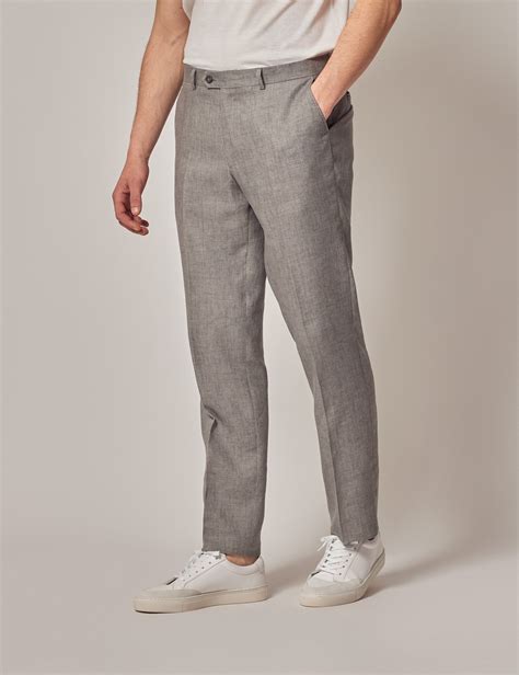 Mens Grey Linen Tailored Suit Trousers