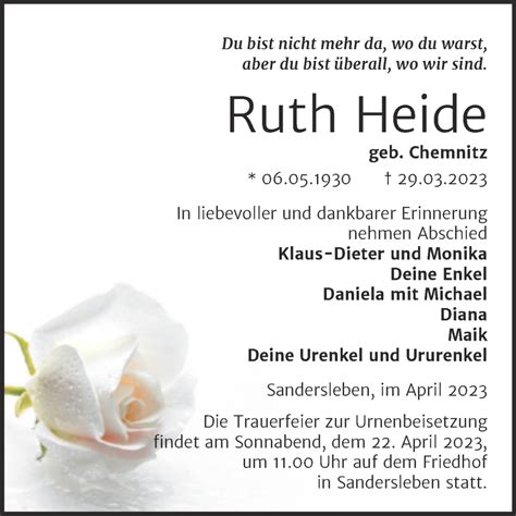 Traueranzeigen Von Ruth Heide Abschied Nehmen De