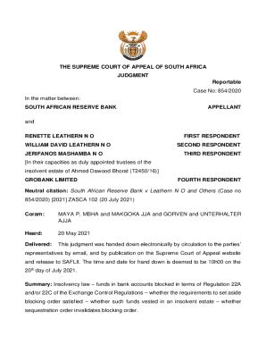 Fillable Online South African Reserve Bank V Leathern N O And Others