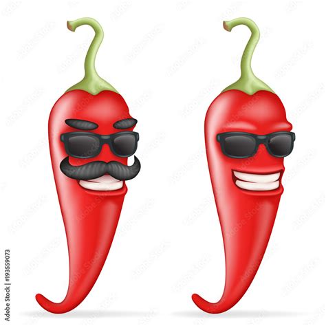 Red Cool Hot Chili Pepper Sunglasses Mustache Happy Character Realistic 3d Cartoon Design Vector