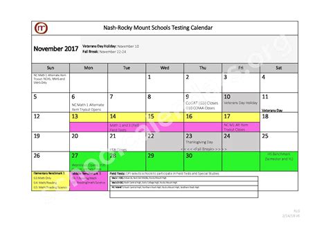 2017 - 2018 Testing Calendar | Nash-Rocky Mount Public Schools ...