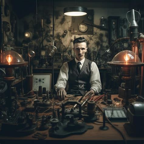 Premium AI Image Realistic Photography Of Nikola Tesla In His Laboratory