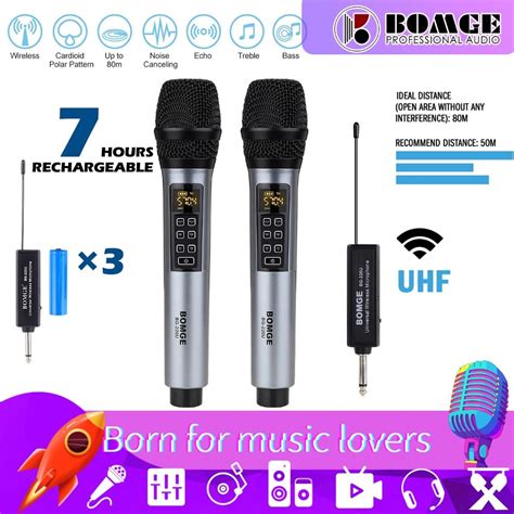 BOMGE UHF Wireless Microphone Dual Cordless Metal Dynamic Microphone