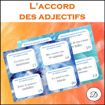 L accord des adjectifs 40 cartes à tâches French Adjectives Agreement