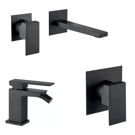 Set Miscelatori Lavabo A Muro Bidet Doccia Incasso In Ottone Nero