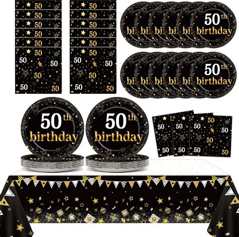 50th Birthday Party Supplies Serves 24 Black And Gold 50