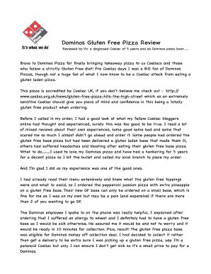 Fillable Online Dominos Gluten Free Pizza Review Fax Email Print