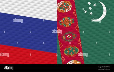 Turkmenistan And Russia Two Half Flags Together Fabric Texture