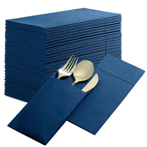 Disposable Linen Feel Dinner Napkins With Built In Flatware Pocket