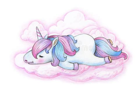 Cute Sleeping Unicorn Cartoon In Pink Clouds Stock Illustration Illustration Of Beautiful