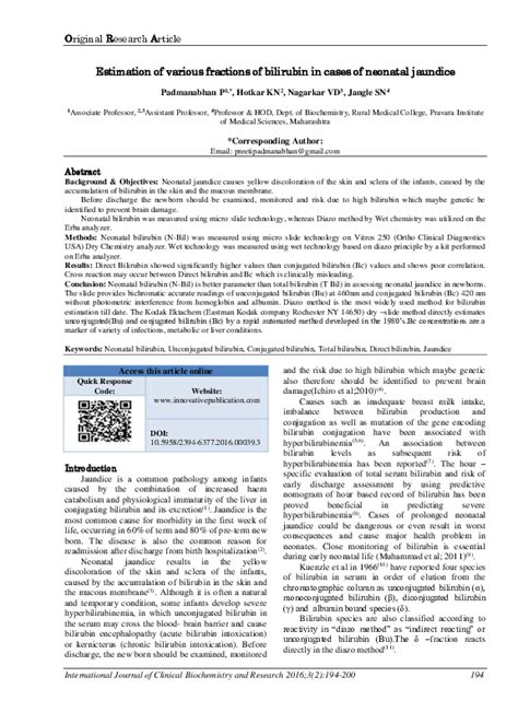 Pdf Estimation Of Various Fractions Of Bilirubin In Cases Of Neonatal