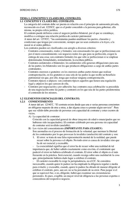 Derecho Civil II Parcial I TEMA 1 CONCEPTO Y CLASES DEL CONTRATO