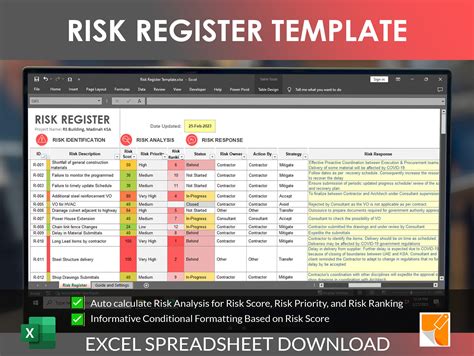 Risk Register Template Risk Management Spreadsheet Pmbok Guide Tool