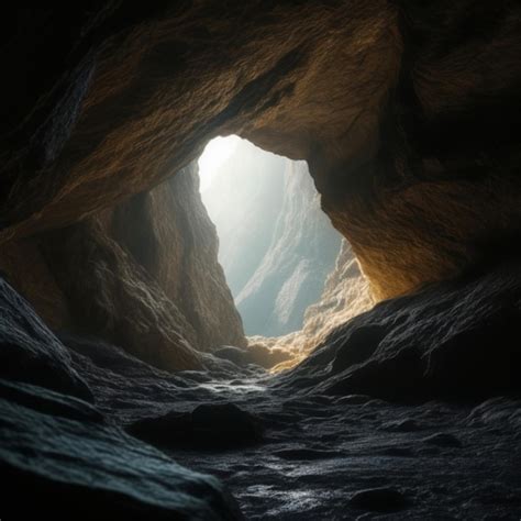 Uma caverna uma luz brilhando através dela e uma grande abertura no