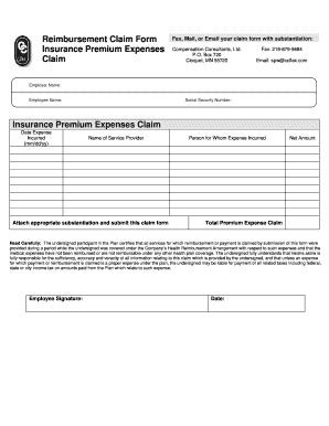 Fillable Online Reimbursement Claim Form Insurance Premium Expenses