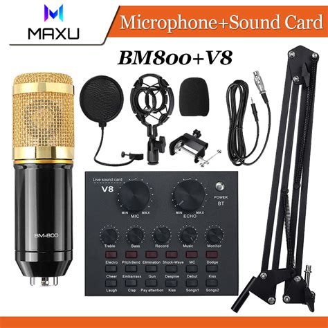 Bm 800 Microphone With V8 Sound Card Set Karaoke Recording Live