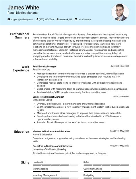 Retail District Manager Cv Example For 2024 Samples And Best Practices Cvdesignerai