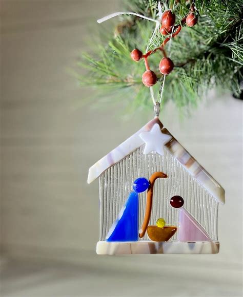 Glass Nativity Ornament Fusedglass Christmas Ornament Holiday Ornament Fused Glass Decoration