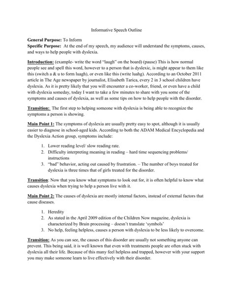 Informative Speech Outline General Purpose To Inform Specific