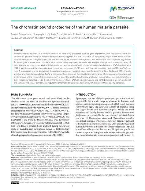 PDF The Chromatin Bound Proteome Of The Human Malaria Parasite