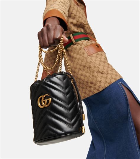 Gg Marmont Mini Leather Bucket Bag In Black Gucci Mytheresa